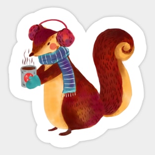 Squirrel Drinking Coffee Christmas Edition Sticker